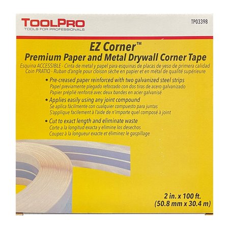 Toolpro Drywall Corner Bead made with  Galvanized SteelReinforced Paper TP03398